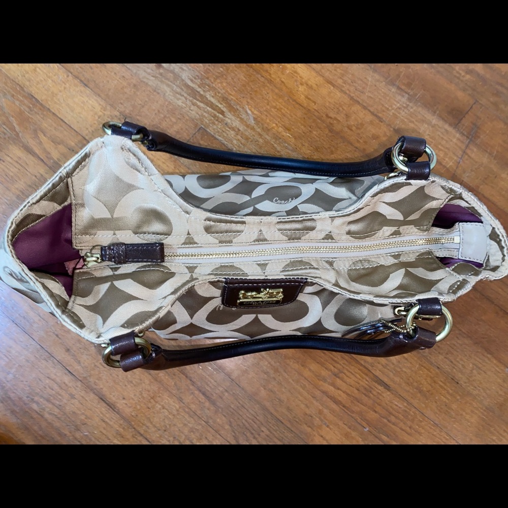 Tan Coach “C” pattern Purse - Picture 4 of 12